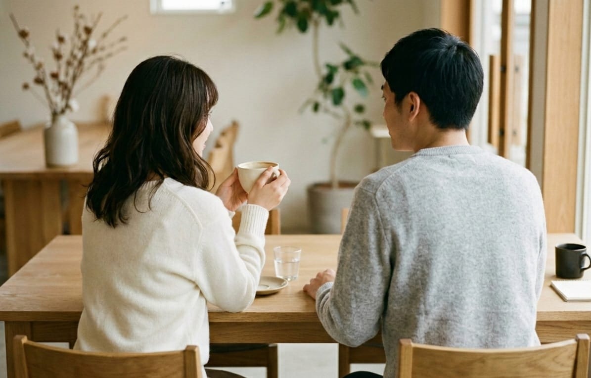 カフェで話すカップル